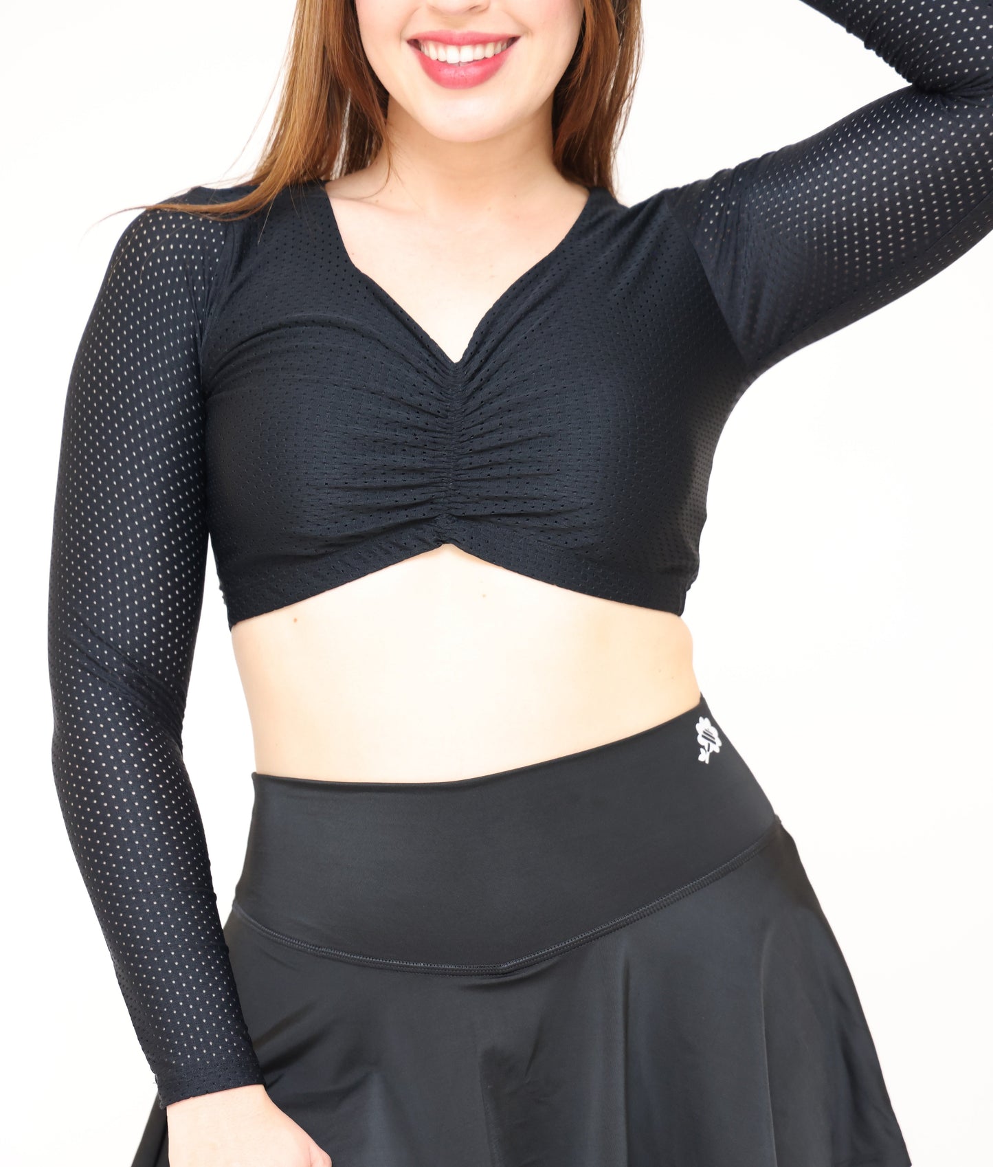 Long Sleeve Micro Perforated Crop Top
