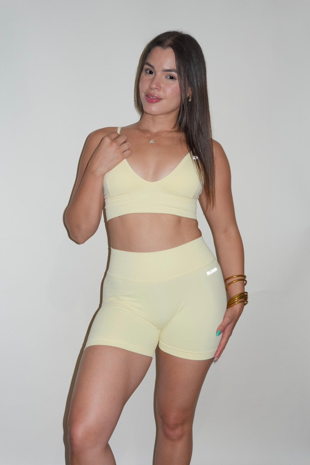 Butter Yellow Ribbed Support Sport Bra | Adjustable Strap Workout Top