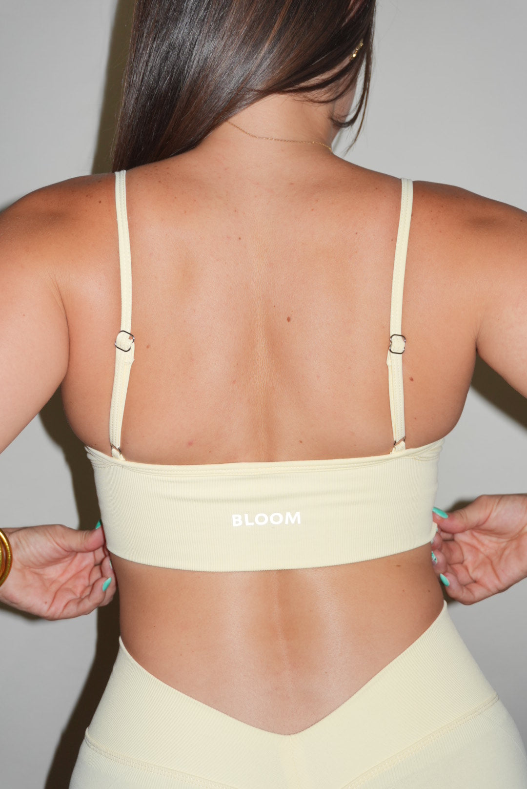 Butter Yellow Ribbed Support Sport Bra | Adjustable Strap Workout Top